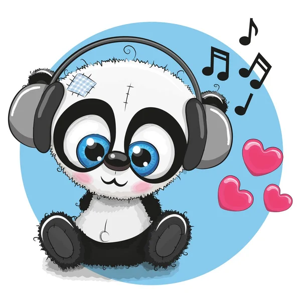 Cute kartun Panda dengan headphone - Stok Vektor