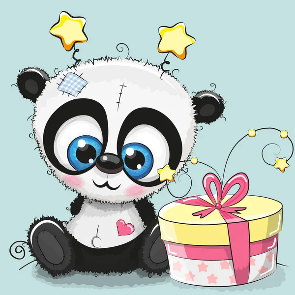 Ευχετήρια κάρτα για το χαριτωμένο Panda με δώρο — Διανυσματικό Αρχείο