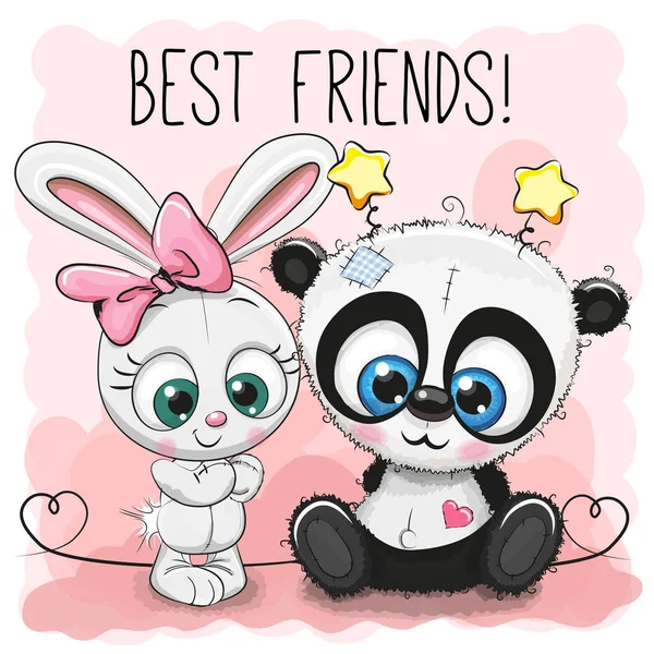 Lindo panda y conejo chica — Vector de stock