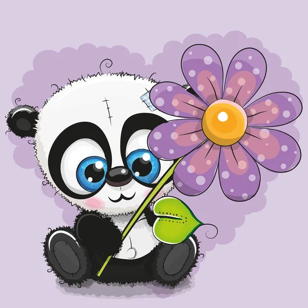 Cartão de saudação Panda com flor —  Vetores de Stock