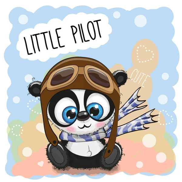 Cartoon Panda in een pilot hoed — Stockvector