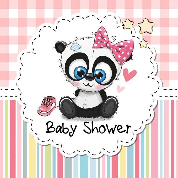 Baby ντους ευχετήρια κάρτα με το Panda καρτούν κορίτσι — Διανυσματικό Αρχείο