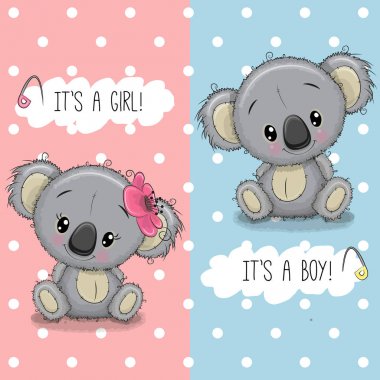 Bebek duş tebrik kartı Koalas erkek ve kız ile