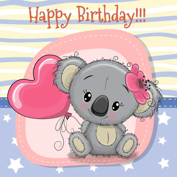 Tarjeta de felicitación Koala chica con globo — Vector de stock