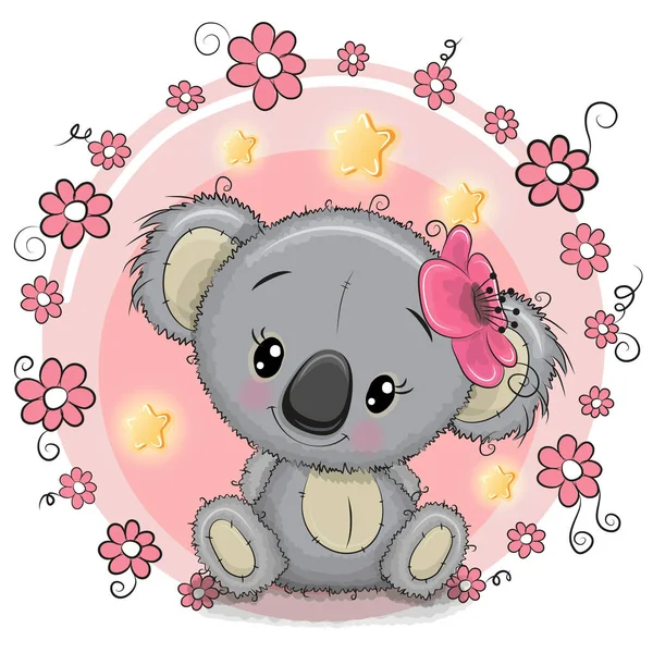 Carte de voeux Koala aux fleurs — Image vectorielle