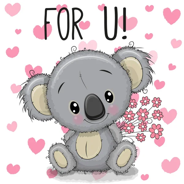 Bonito Cartoon Koala com flores — Vetor de Stock