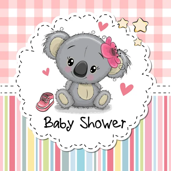 Baby ντους ευχετήρια κάρτα με Koala καρτούν κορίτσι — Διανυσματικό Αρχείο