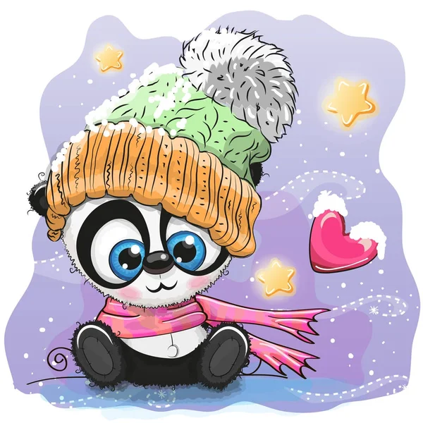 Słodkie Panda Cartoon w Czapka — Wektor stockowy