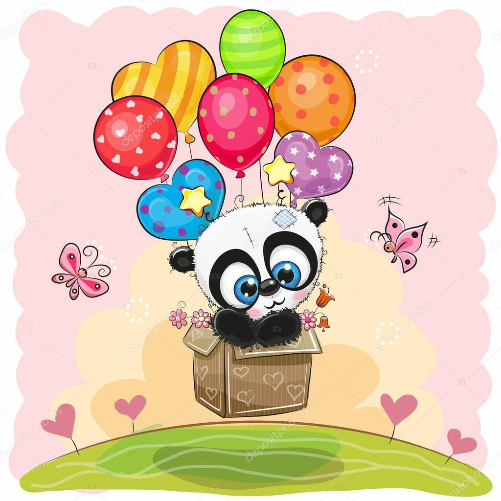 Cute Cartoon Panda with balloons