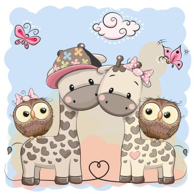 İki sevimli zürafalar ve baykuş