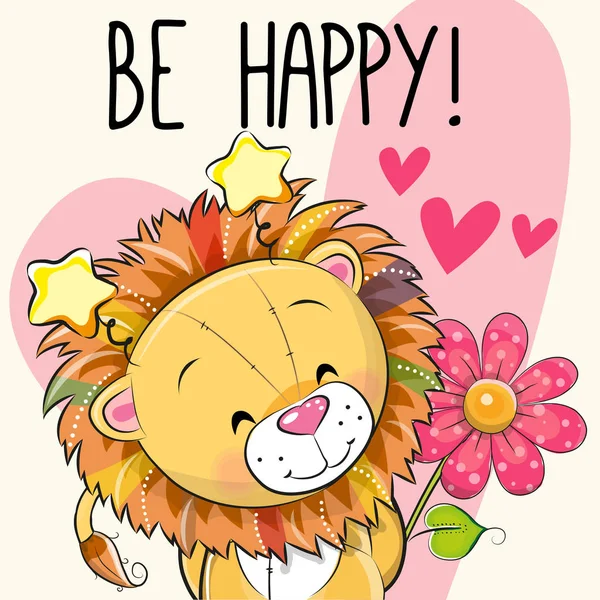 Lion avec des cœurs et une fleur — Image vectorielle