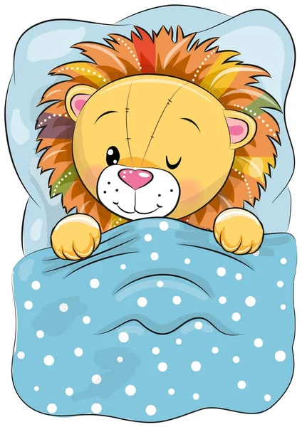 Cartoon Sleeping Lion in a bed — Stock Vector