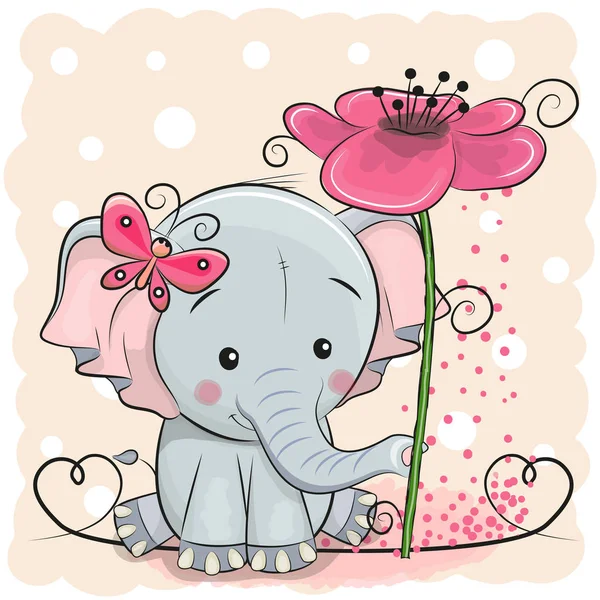 Tarjeta de felicitación Elefante con flor — Archivo Imágenes Vectoriales