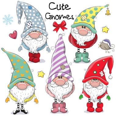 Set of Cute Cartoon Gnomes clipart