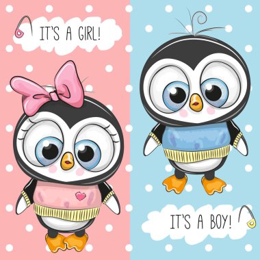 Penguenler ile bebek duş tebrik kartı