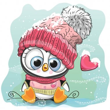 Sevimli çizgi film penguen örme bir kap içinde