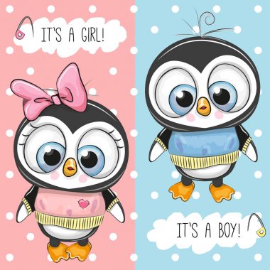 Penguenler ile bebek duş tebrik kartı