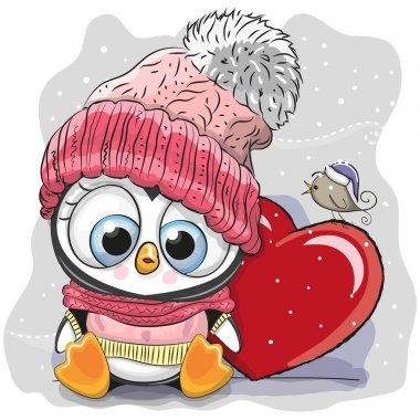 Sevimli çizgi film penguen örme bir kap içinde