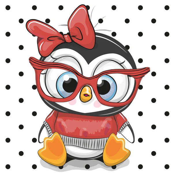 Lindo pingüino de dibujos animados con gafas rojas — Vector de stock