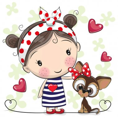 Cute Cartoon Puppy and a Girl clipart