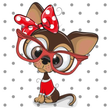 Cute Cartoon Puppy with red glasses