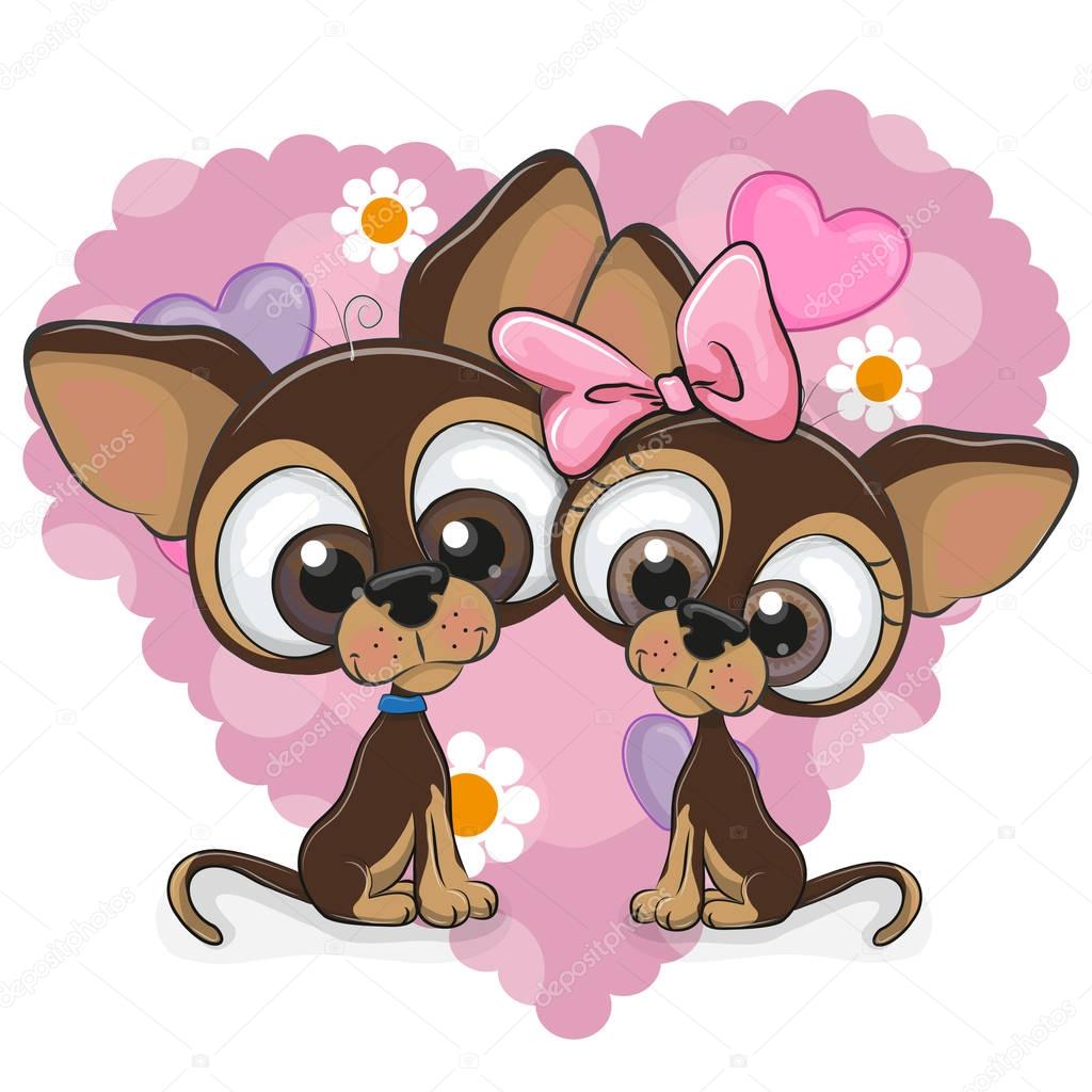 Two Dogs on a heart background