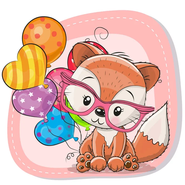 Cute Cartoon Fox with balloon — Stock Vector