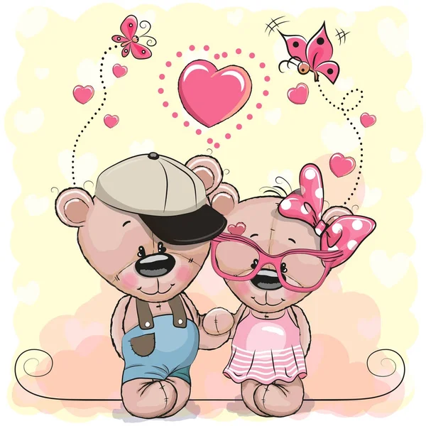 Deux ours sur un fond de coeur — Image vectorielle