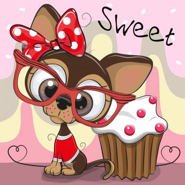 Pasta ile tebrik kartı şirin köpek yavrusu