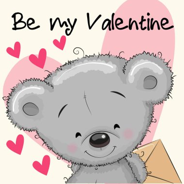 Sevimli çizgi oyuncak ayı ile Sevgililer günü kartı