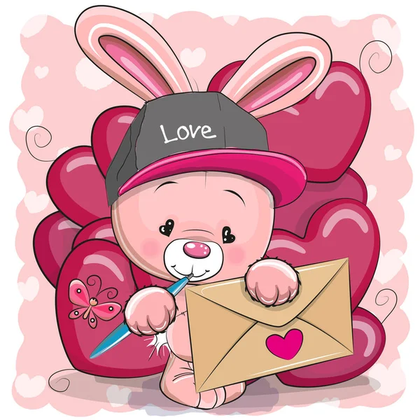 Valentine card with cute cartoon rabbit — Stock Vector