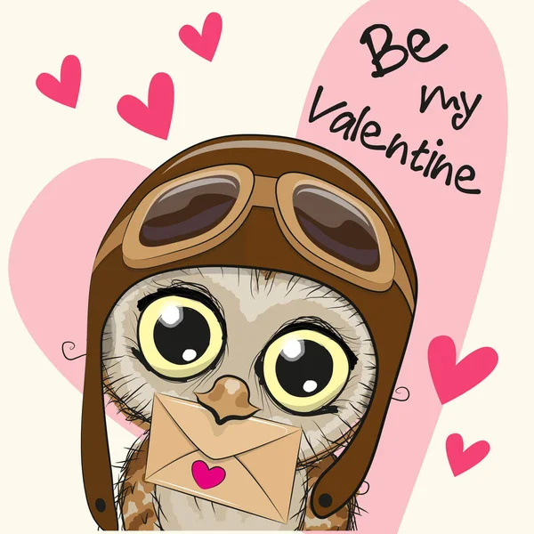 Sevgililer günü kartı ile sevimli çizgi baykuş — Stok Vektör