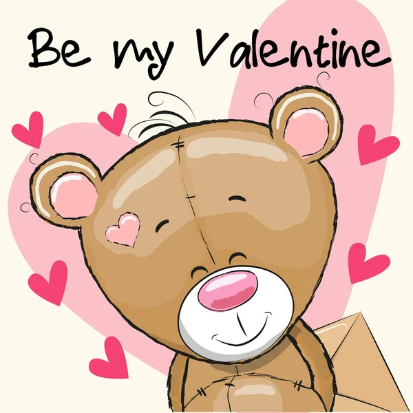 Tarjeta de San Valentín con lindo oso de peluche de dibujos animados — Vector de stock
