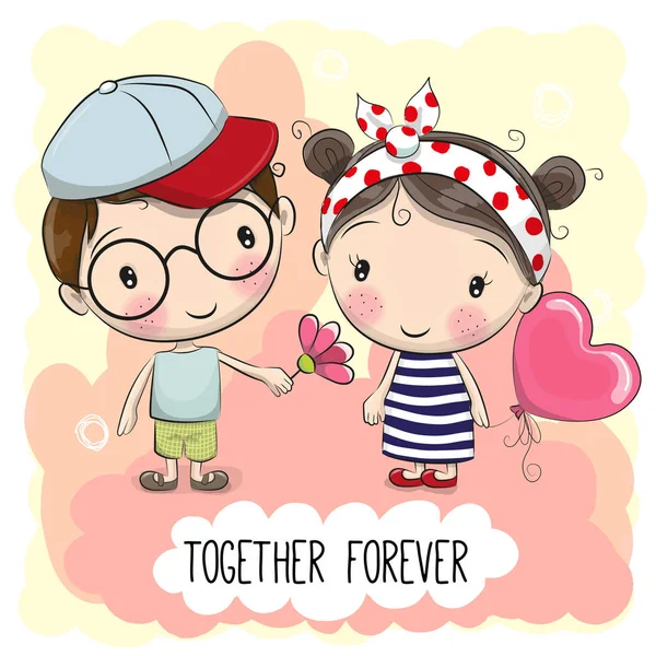Cute cartoon jongen en meisje — Stockvector