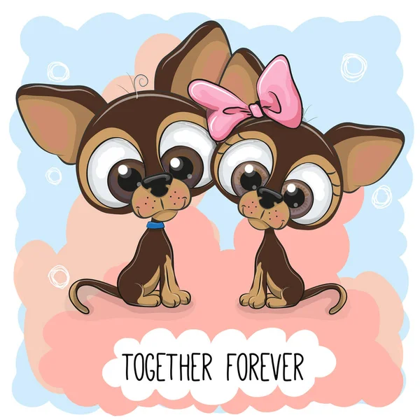 Schattige Cartoon Puppies jongen en meisje — Stockvector