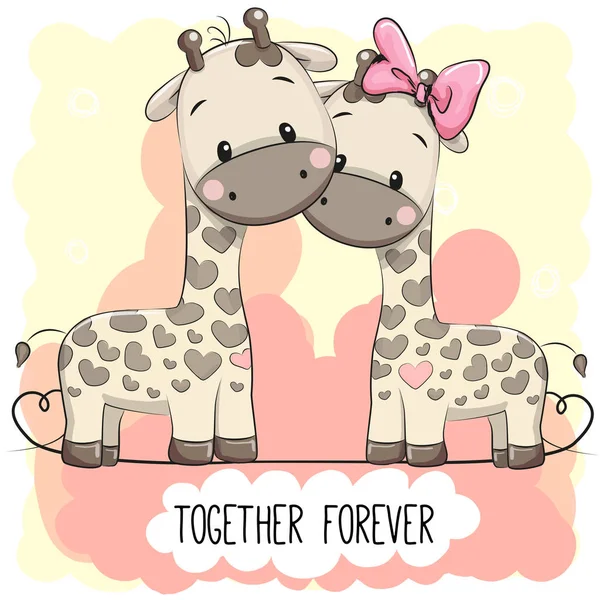 Carino cartone animato giraffe ragazzo e ragazza — Vettoriale Stock