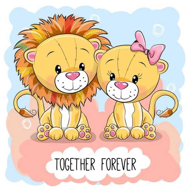 かわいい漫画ライオンズ少年と少女 — ストックベクタ