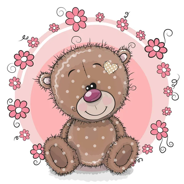 Greeting card Bear with flowers — Stock Vector