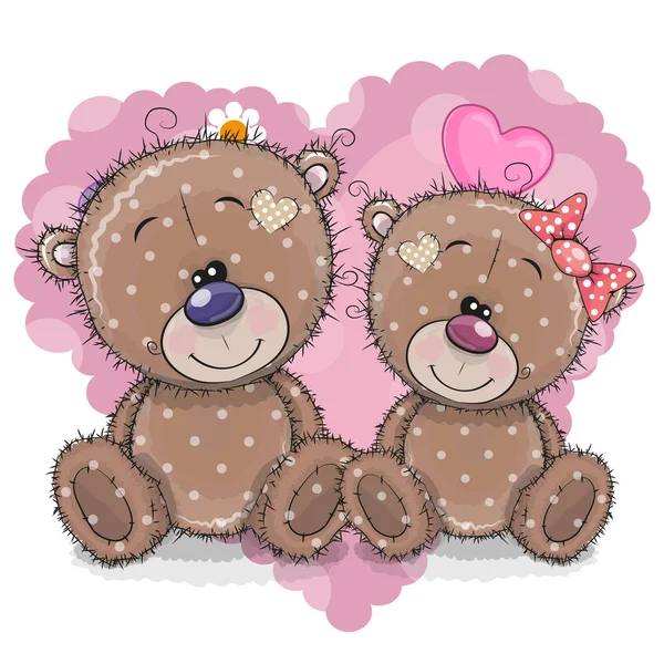 Two Cartoon Bears on a background of heart — Stock Vector