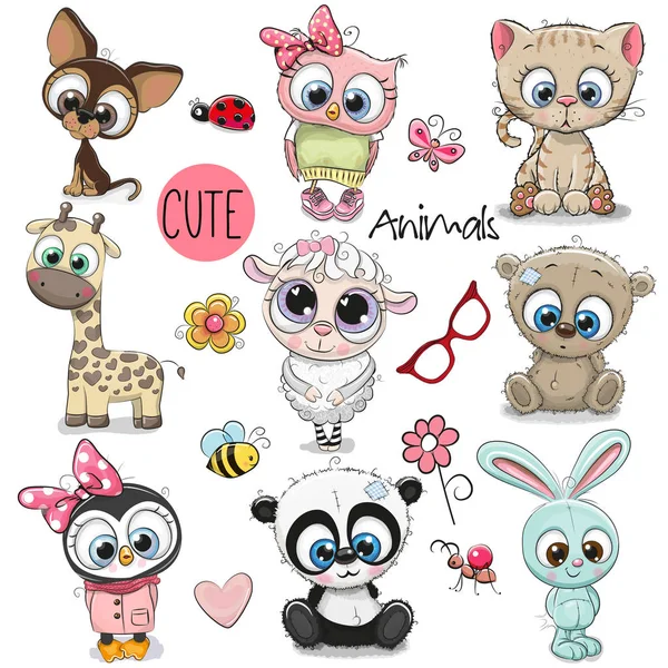 Set of Cute Cartoon Animals — Stock Vector