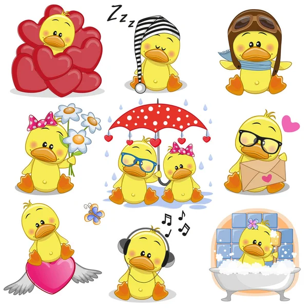 Set de lindos patos de dibujos animados — Vector de stock