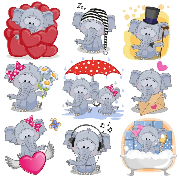 Set of Cute Cartoon elephants — Stock Vector