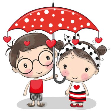 Cute Boy and girl with umbrella vector Cute Boy and girl with umbrella vector