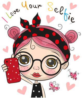 Artoon kız gözlüklü selfie yapar