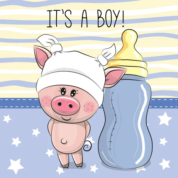 Niedliches Cartoon-Schwein mit Fütterungsflasche — Stockvektor