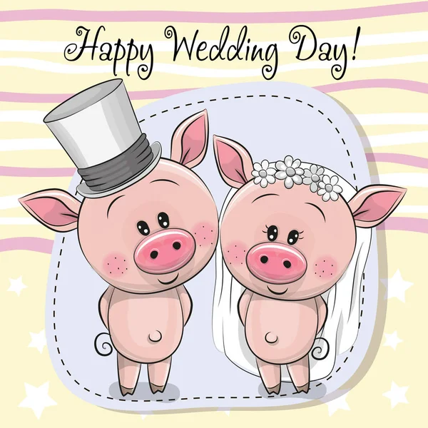 Biglietto di auguri Piggy Sposa e Piggy sposo — Vettoriale Stock