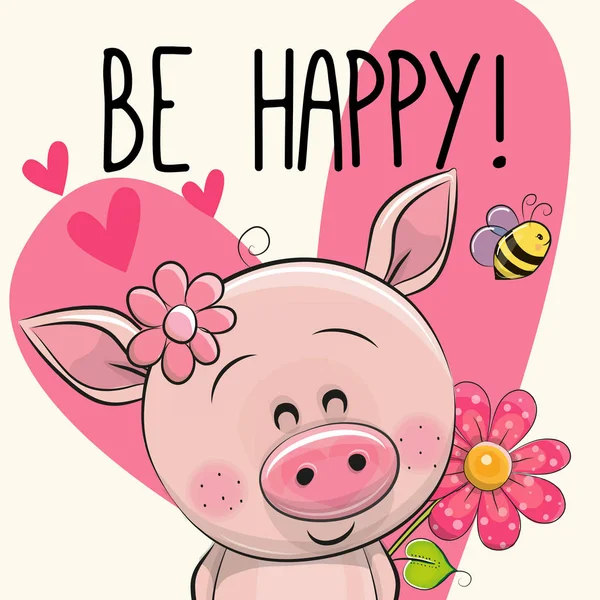 Seja feliz cartão de saudação com porco — Vetor de Stock