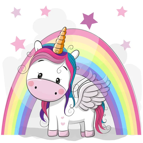 Mignon dessin animé licorne et arc-en-ciel — Image vectorielle