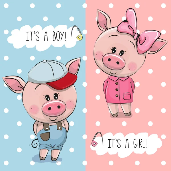 Baby Shower greeting card with Cute Pigs — Stock Vector