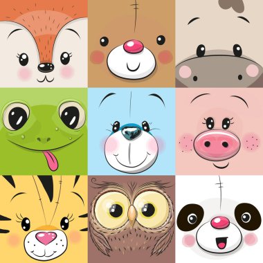 Set of Cute animals faces clipart